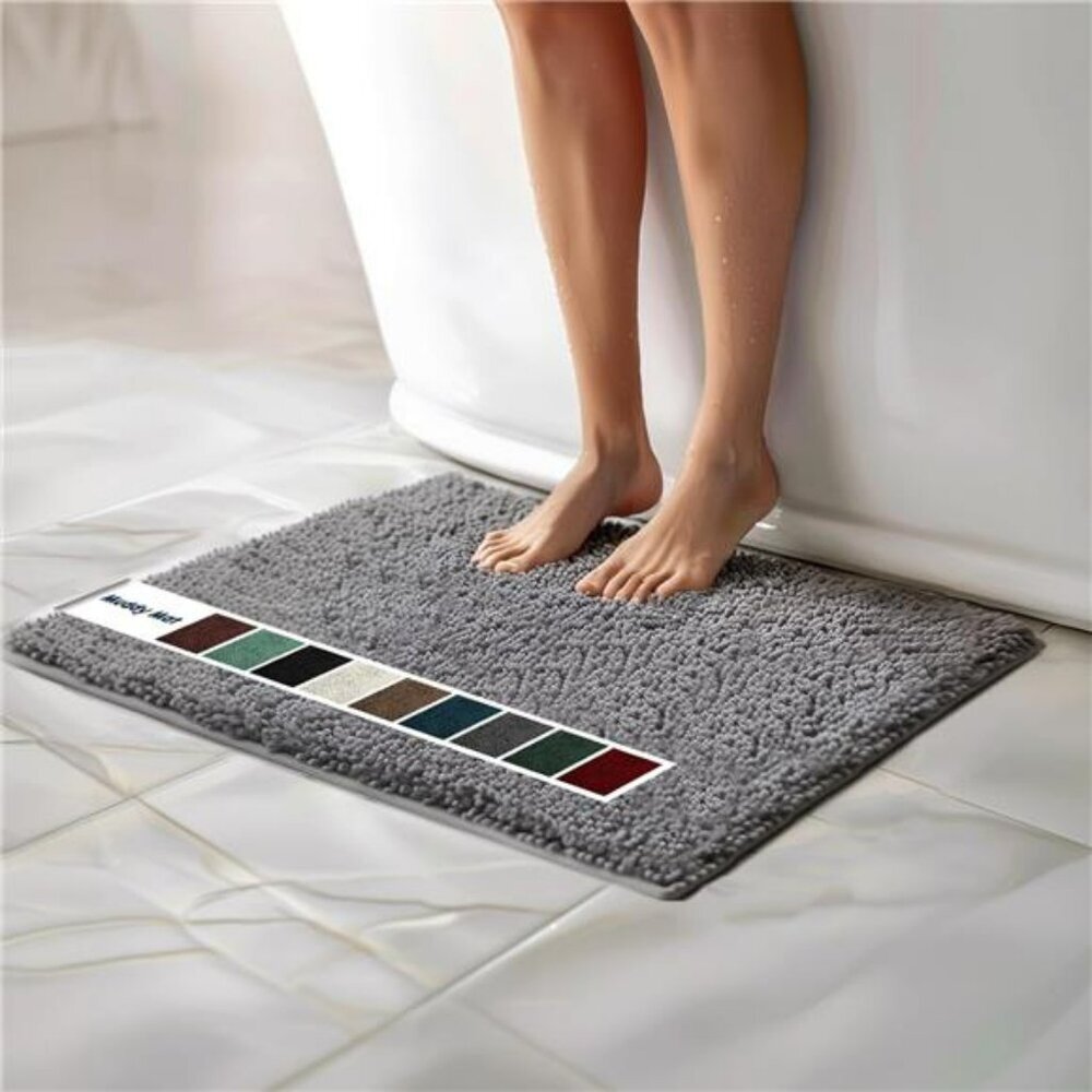 Grey Chenille Bath Mat Large Microfiber Bathroom Rug Non Slip Absorbent 30x19